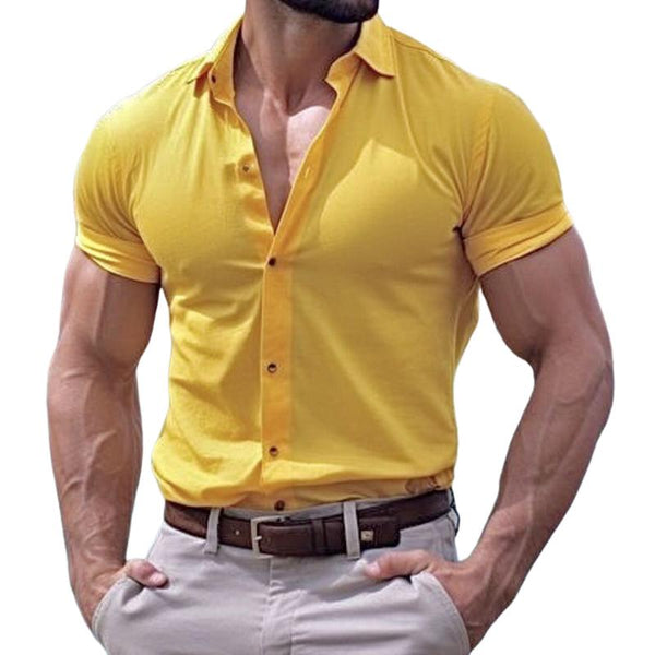 Men's Casual Solid Color Short-sleeved Shirt 71319336TO