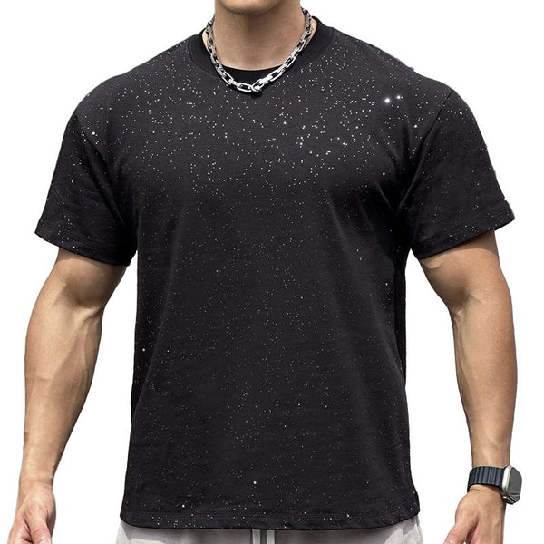 Men's Sequin Round Neck Short Sleeve Fitness Sports T-Shirt 57677373Z