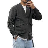 Men's Casual Fleece V-neck Single-breasted Large Pocket Loose Jacket 93792830M