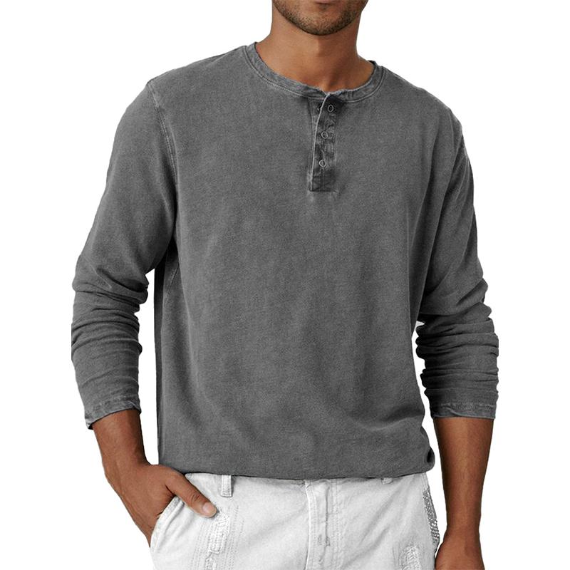 Men's Solid Color Henley Collar Long Sleeve T-shirt 55415151Z