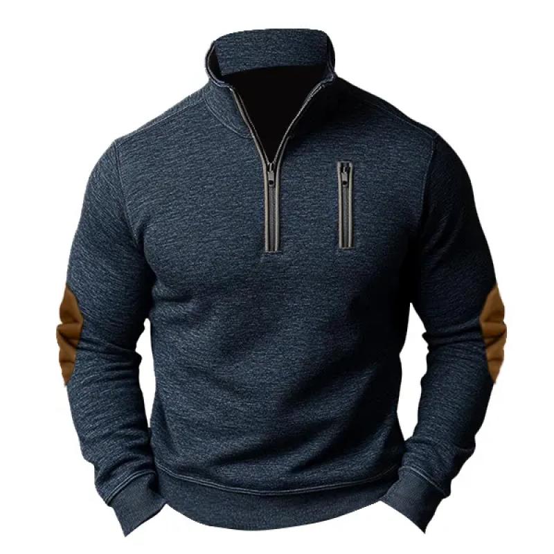 Men's Casual Colorblock Half Zip Stand Collar Long Sleeve Sweatshirt 08301797Y