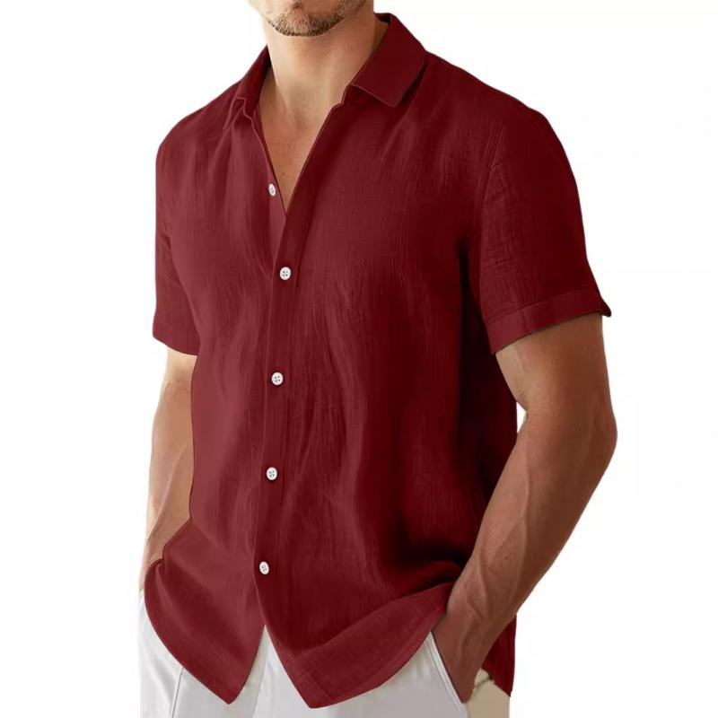 Men's Casual Solid Color Lapel Short Sleeve Shirt 59504162Y