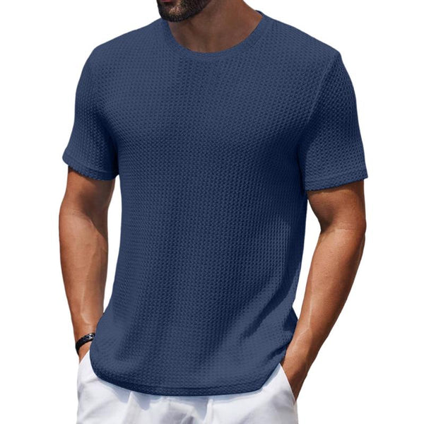 Men's Casual Round Neck Waffle Slim Fit Short Sleeve T-shirt 25410791M