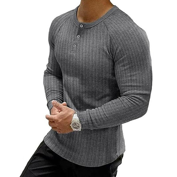Men's Solid Color Henley Collar Long Sleeve Casual T-shirt 17331466Z
