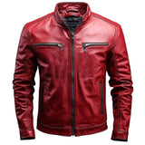 Men's Classic Vintage Slim Stand Collar Leather Jacket 03607885K