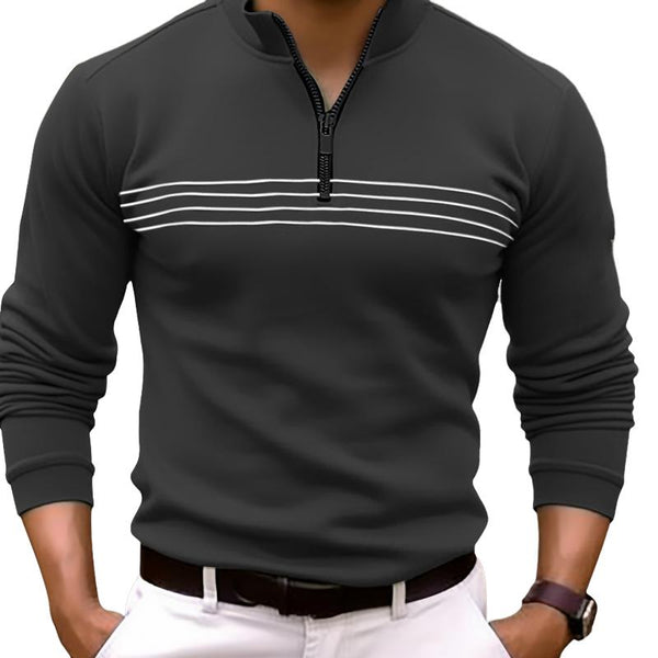 Men's Striped Zip-Up Collar Long Sleeve Polo Shirt 20293590Y