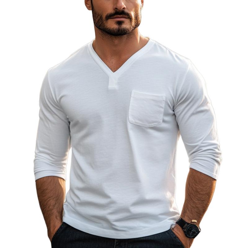 Men's Classic Casual Solid Color V-Neck Long Sleeve T-Shirt 18653511K