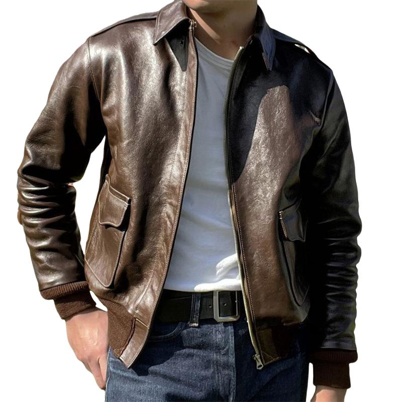 Men's Vintage Coffee Zip-Up Jacket 31485658U