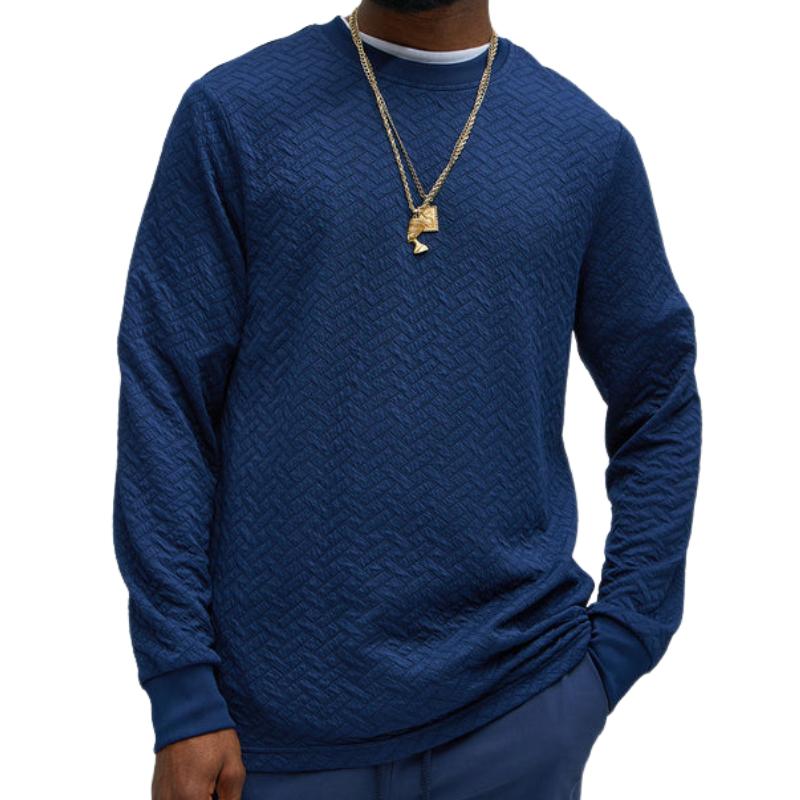 Men's Casual Loose Round Neck 3D Embossed Long Sleeve Sweatshirt 63777801F