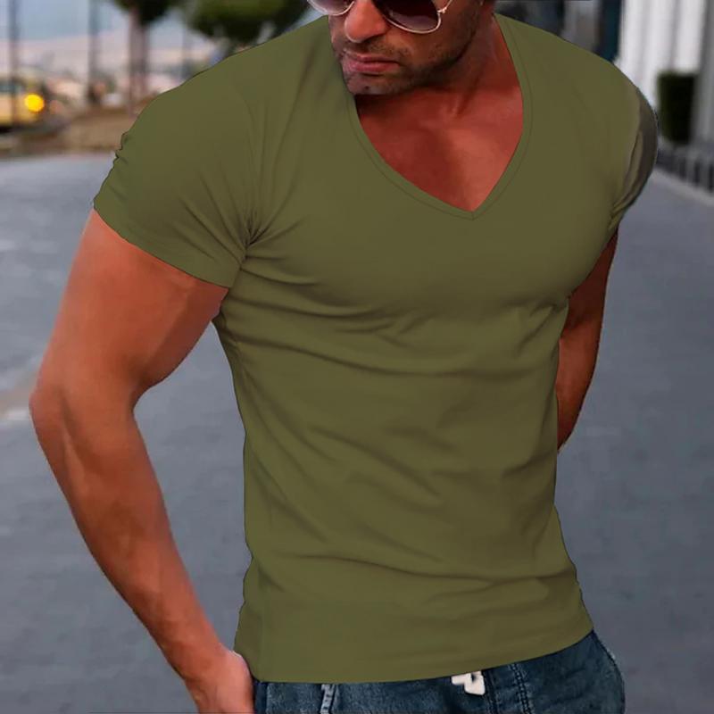 Men's V Neck Short Sleeve Casual T-shirt 39101803Z