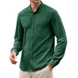 Men's Casual Solid Color Stand Collar Long Sleeve Shirt 13279136Y