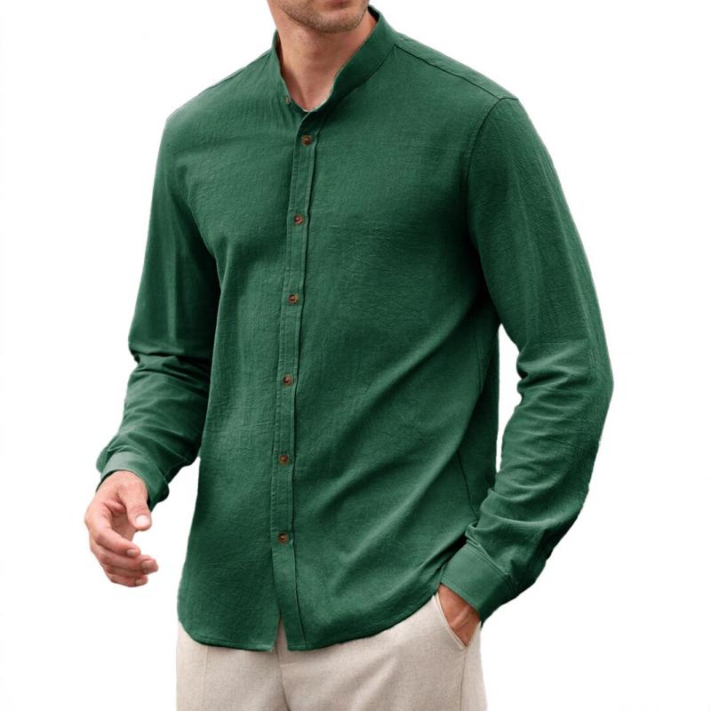 Men's Casual Solid Color Stand Collar Long Sleeve Shirt 13279136Y