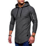 Men's Classic Casual Arm Zipper Solid Color Crew Neck Hooded Long Sleeve T-Shirt 86433370K