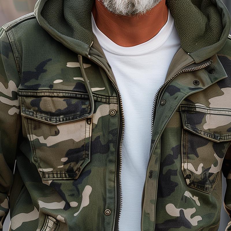 Chaqueta cargo con capucha y múltiples bolsillos con cremallera y diseño de camuflaje para hombre 69249000Z