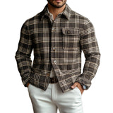 Men's Vintage Flannel Check Printed Chest Pocket Overshirt Jacket 74880746Y