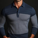 Men's Colorblock Lapel Long Sleeve Ribbed Polo Shirt 68292142F