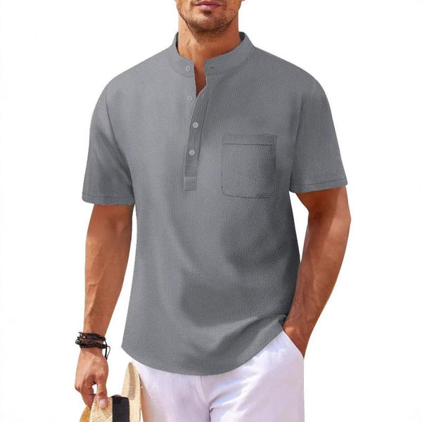 Men's Stand Collar Waffle Short Sleeve Shirt 94859939Y