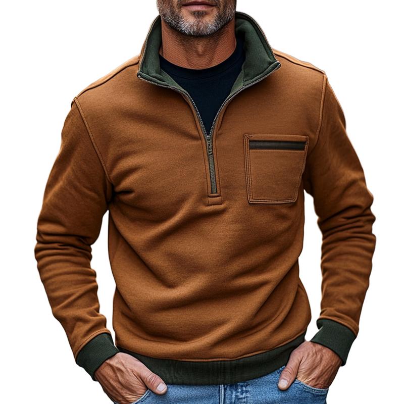 Men's Retro Casual Colorblock Zipper Sweatshirt 82605208TO