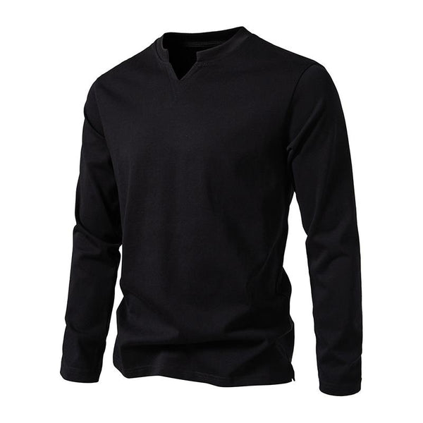 Men's Solid Color Cotton V Neck Long Sleeve Casual T-shirt 93053121Z