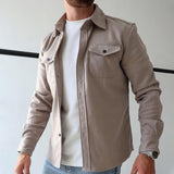 Men's Solid Lapel Long Sleeve Casual Shirt 06788723Z