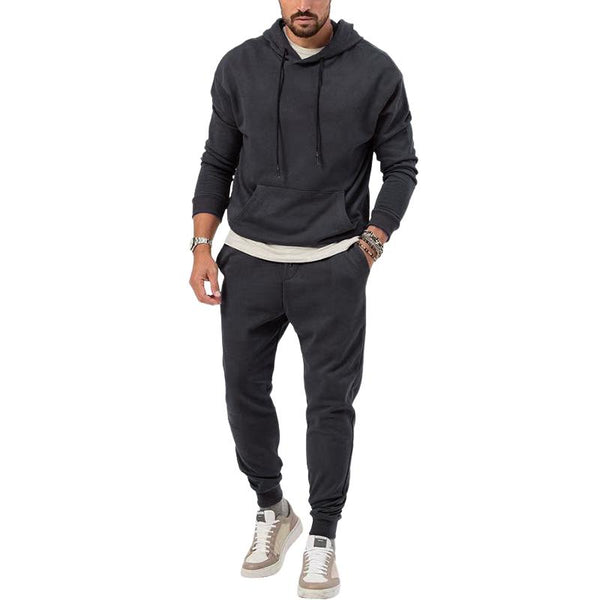 Men's Casual Solid Color Hooded Sweatshirt and Pants Set 72465909Y