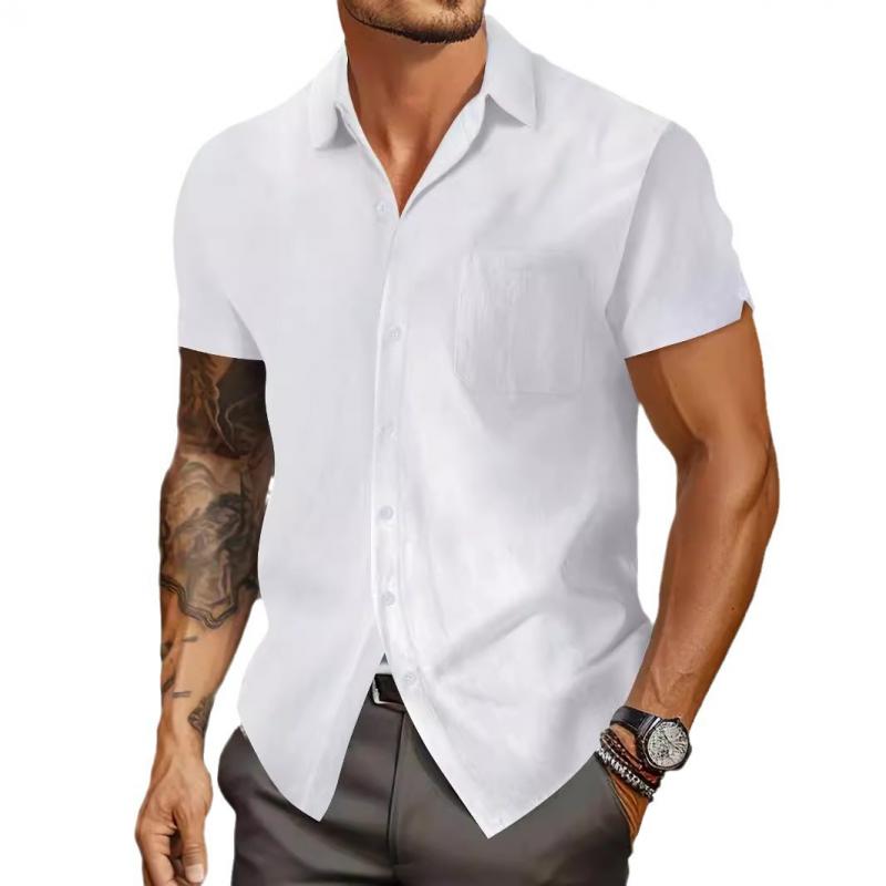 Men's Solid Lapel Short Sleeve Casual Shirt 00251613Z