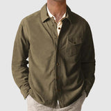 Men's Vintage Lapel Breast Pocket Long Sleeve Jacket Shirt 27591347Z