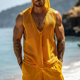 Men's Solid Color Breathable Knitted Hooded Sleeveless Tank Top 12031511Y