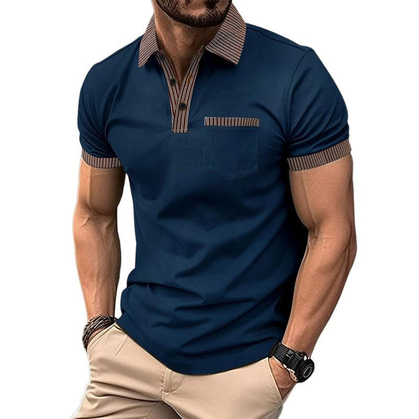 Men's Casual Striped Colorblock Lapel Slim Short Sleeve Polo Shirt 65604394M