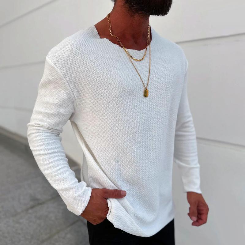 Men's Fashion Solid Color Round Neck Long Sleeve T-shirt 21359438Z