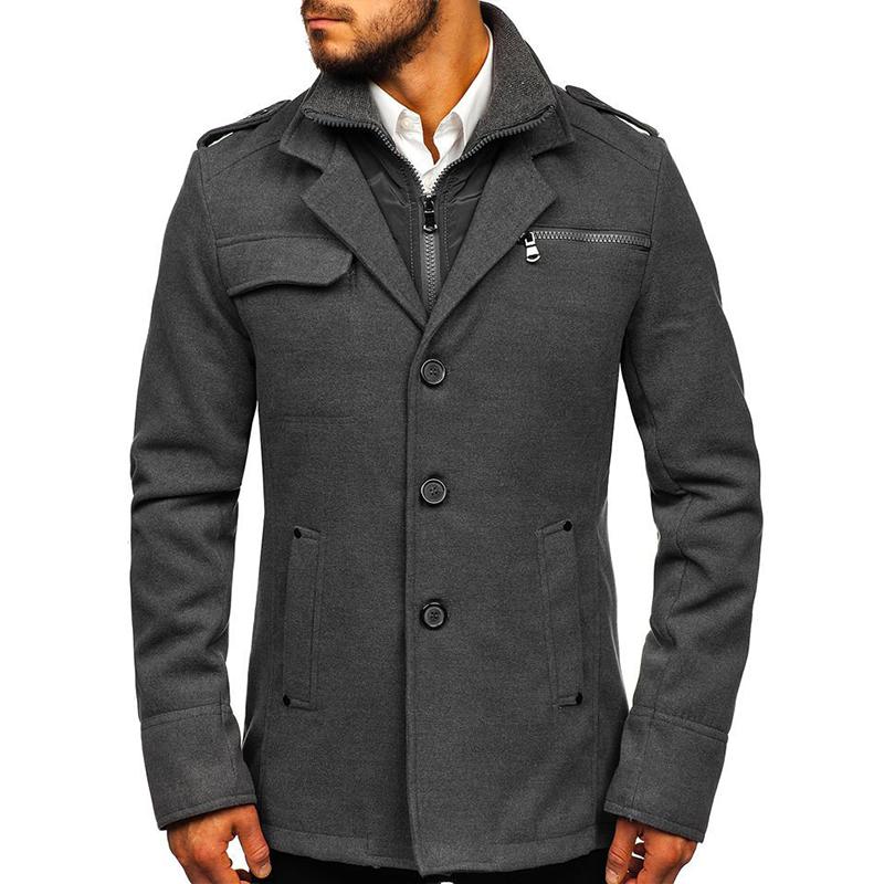 Men's Solid Double Layer Collar Single Breasted Casual Coat 74589024Z