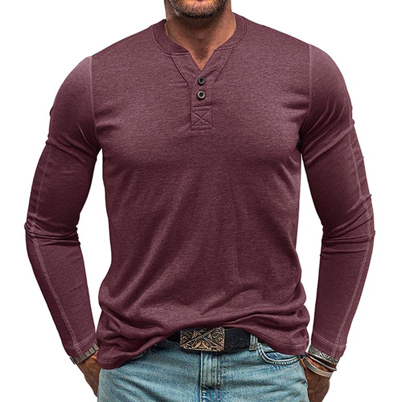 Men's Solid Henley Collar Long Sleeve T-shirt 42877143Z