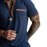 Men's Color Block Henley Neck Short Sleeve T-Shirt 97889100Y