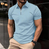 Men's Solid Striped Lapel Short Sleeve Polo Shirt 90409237Z