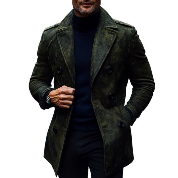 Men's Fashion Suede Lapel Double Breasted Casual Coat 97278979Z