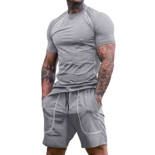 Men's Round Neck Short-sleeved Shorts Running and Fitness Two-piece Set 93392514X