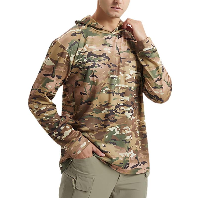 Men's Casual Outdoor Camouflage Quick-drying Long-sleeved Hooded T-shirt 45228692M