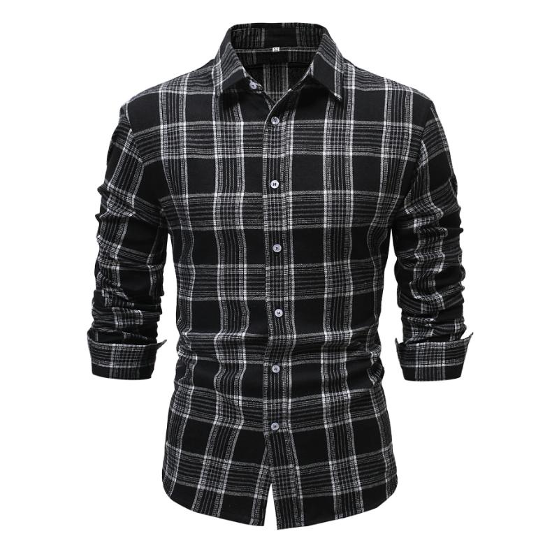 Men's Casual Brushed Plaid Long Sleeve Shirt 61107633Y