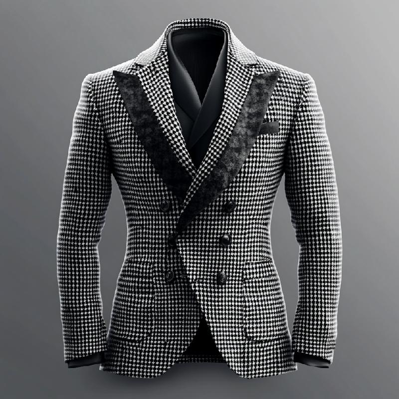 Men's Stylish Houndstooth Double-breasted Lapel Blazer 34465600F