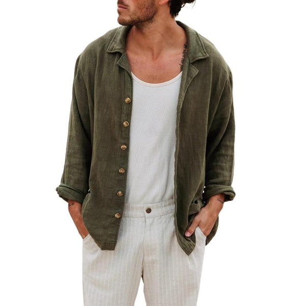 Men's Vintage Cotton and Linen Pocket Long Sleeve Shirt 32765426Y