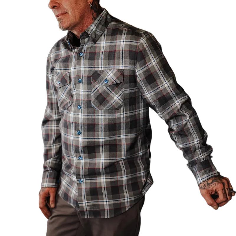 Men's Casual Grey Plaid Lapel Long Sleeve Shirt 91866010F