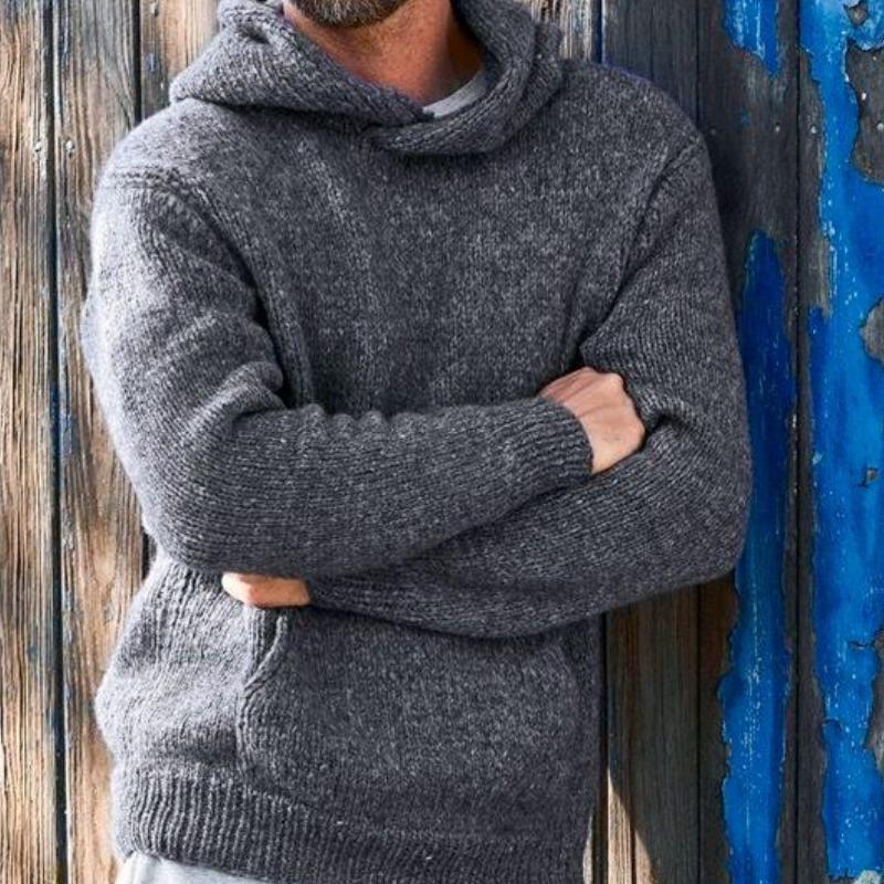 Men's Casual Hooded Thick Warm Kangaroo Pocket Knitted Pullover Sweater 38784994M