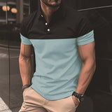 Men's Casual Color Block Slim Fit Lapel Short Sleeve Polo Shirt 04840120M