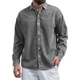 Men's Solid Color Lapel Long Sleeve Casual Shirt 17378535Z