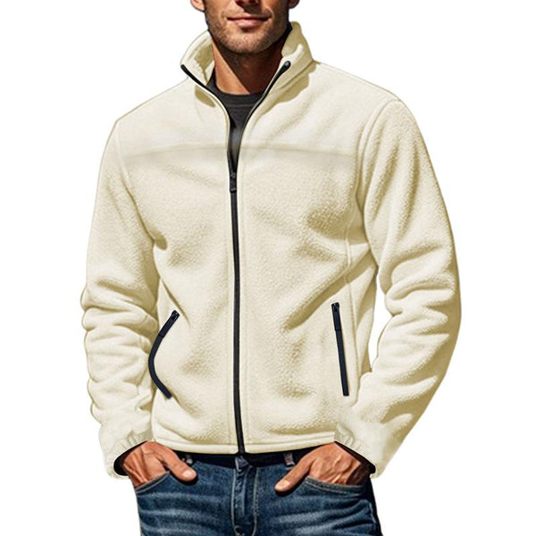 Men's Solid Fleece Stand Collar Long Sleeve Casual Jacket 40065151Z