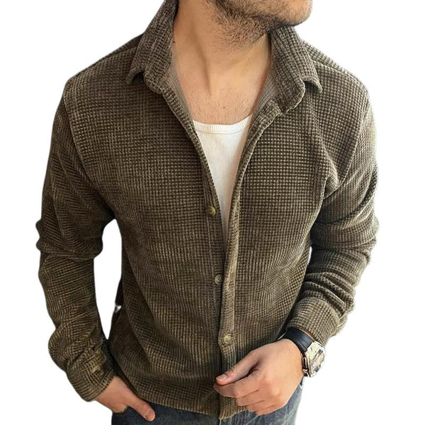 Men's Retro Casual Simple Solid Color Lapel Shirt Jacket 66508551TO