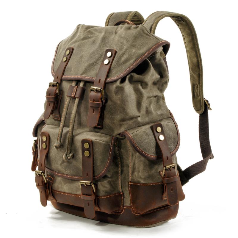 Herren Vintage Outdoor Canvas Nähte Leder Multi-Pocket Rucksack 19083234Y