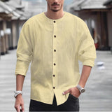 Men's Casual Solid Color Single-Breasted Long-Sleeved Shirt 03997984Y