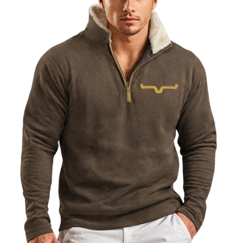 Men's Vintage Zipper Stand Collar Loose Pullover Sweatshirt 57415293M