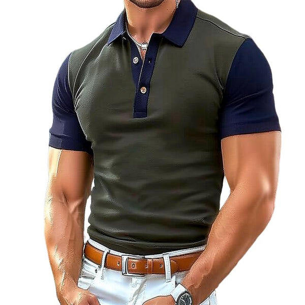 Men's Casual Color Block Short Sleeve Polo Shirt 19598821TO